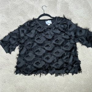 Anthropologie, fringed, fun black top!